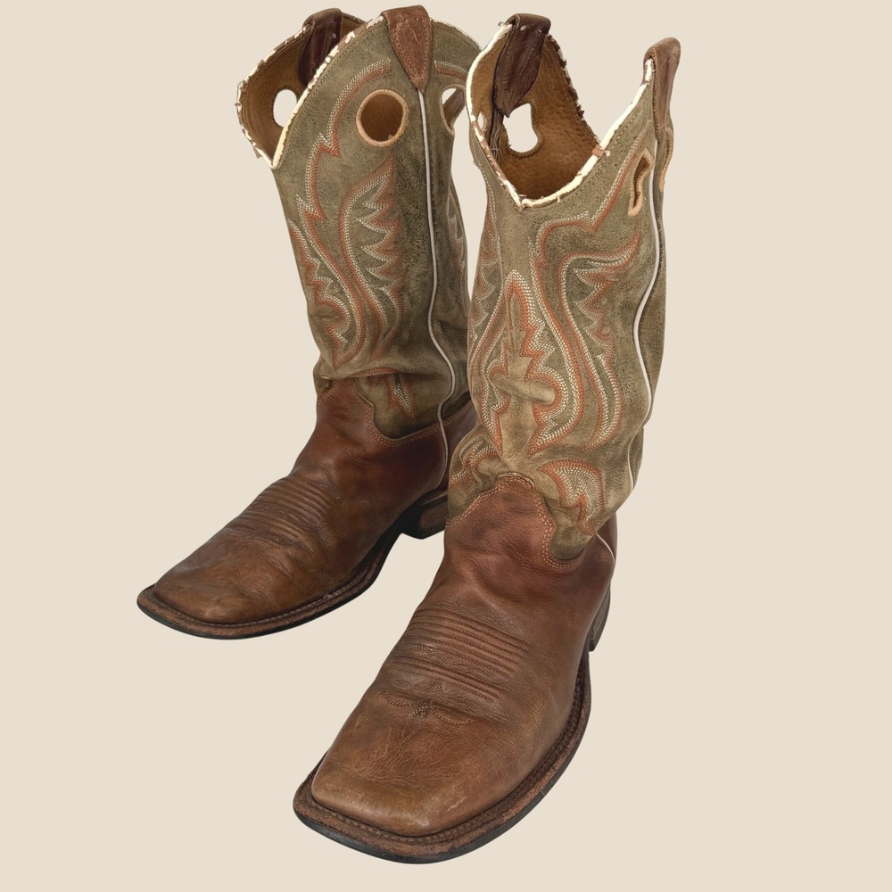 Justin Bent Rail 354 Cowboy Boots Men 8D Brown Leather Square Toe USA Western